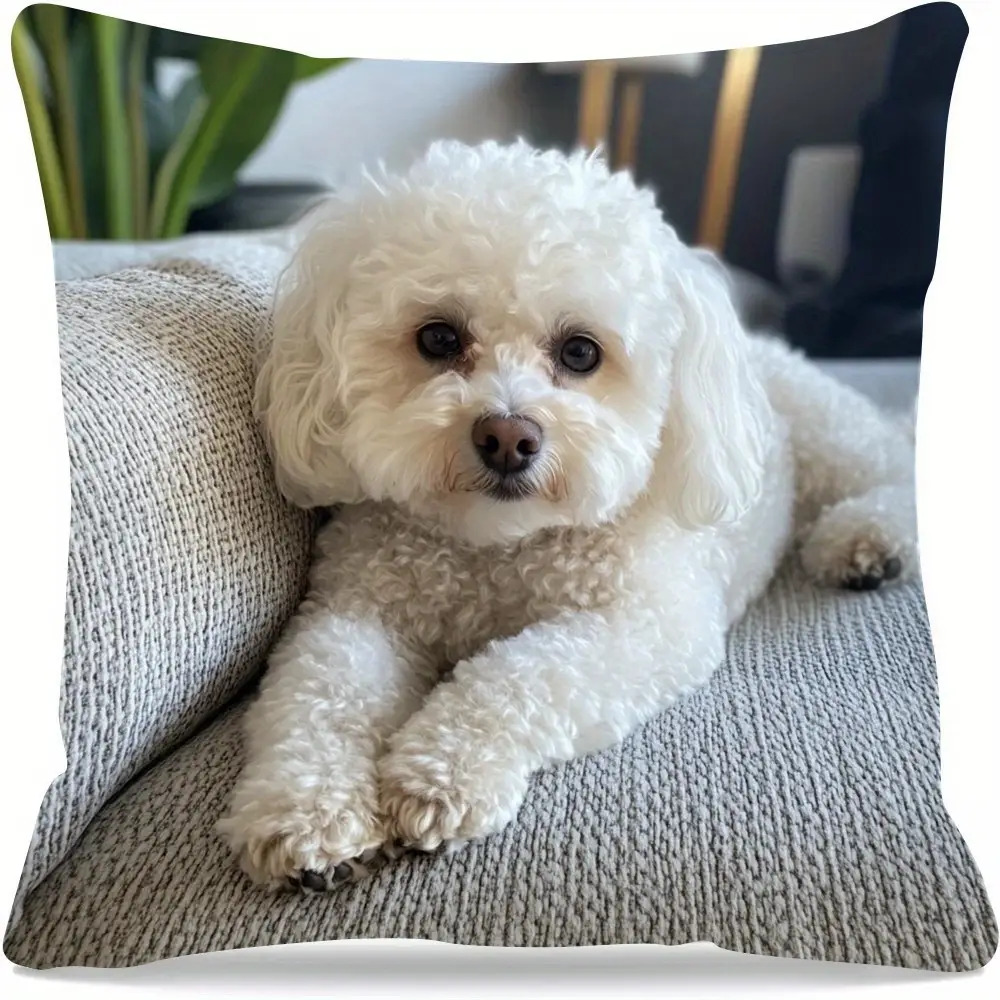 TEMU 1pc Pit Bull Relaxation Themed Pillowcase - Single-sided Print, Polyester Short Plush Fabric, Zipper Closure, Machine Washable, , Suitable For