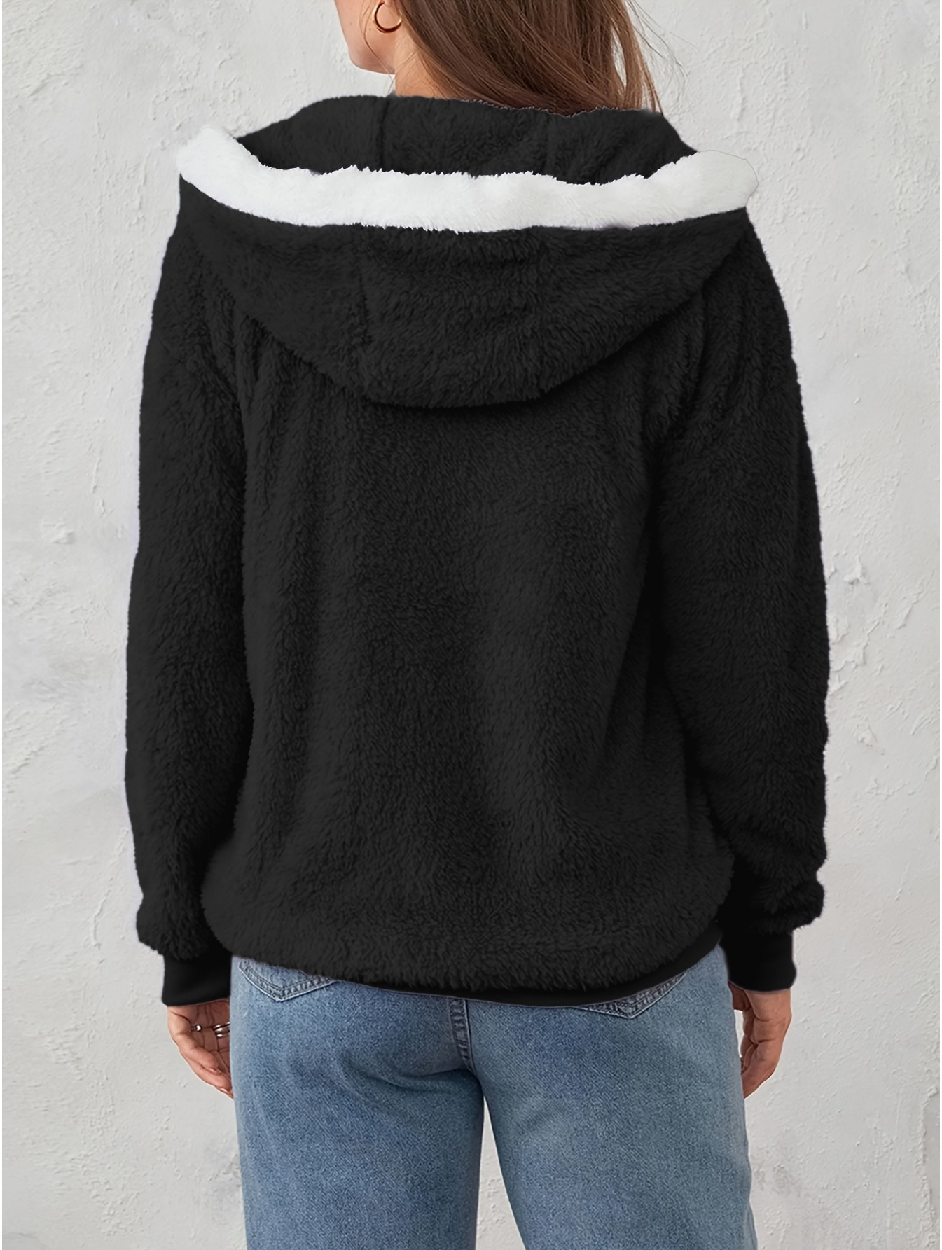 1pc womens plus size color block hooded jacket casual sports style polyester knit fabric with pockets   stretch fall winter zip up coat
