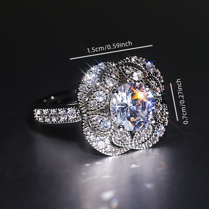 Geometric Floral Ring Women Wedding Engagement Sparkling Gemstone Size 6-11