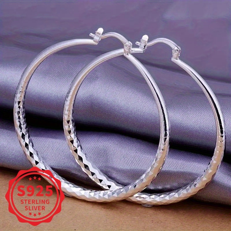 TEMU S925 Sterling Silvery Large Round Women's Earrings- Twisted Round Design, Nickel-free Copper, Perfect For Weddings And Everyday