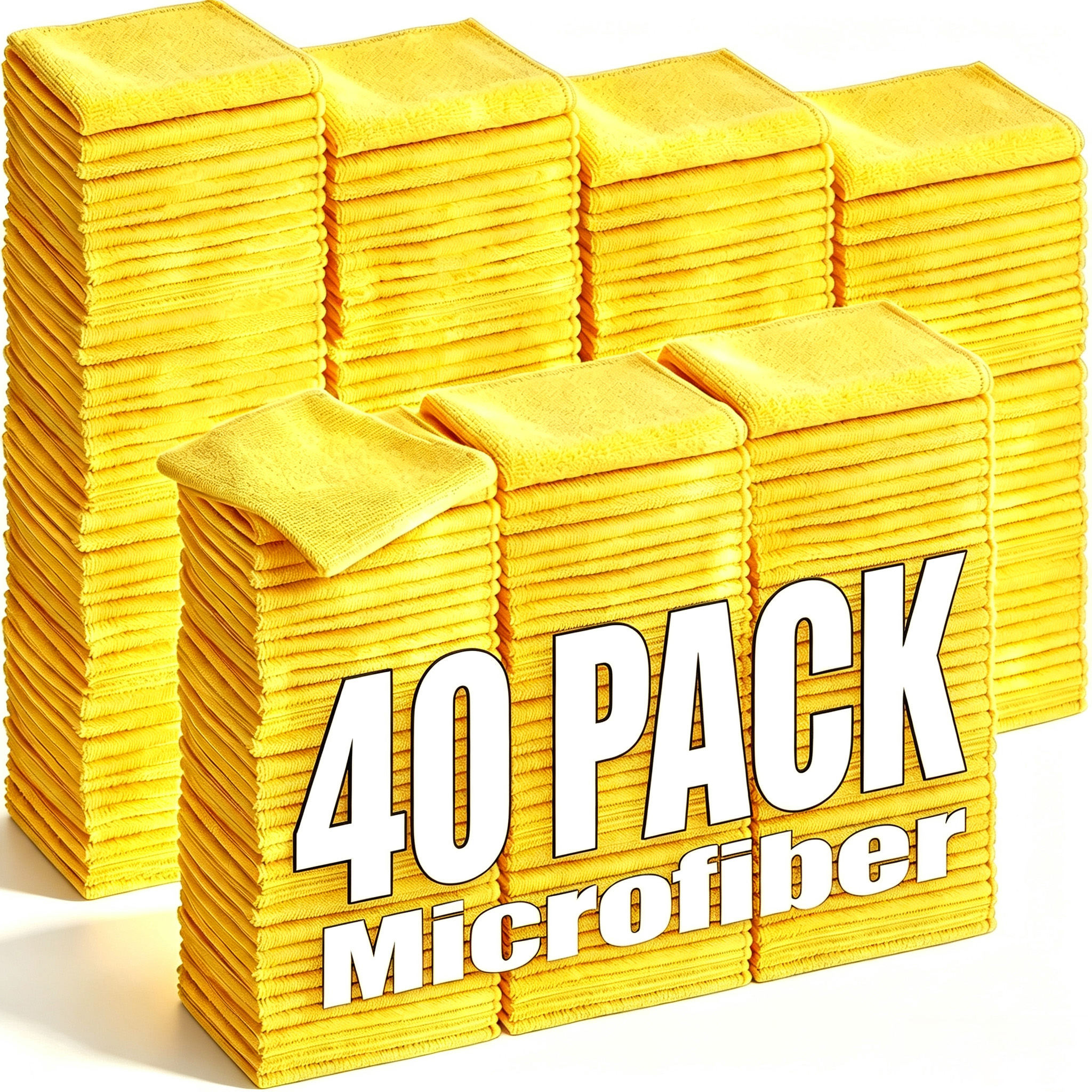 TEMU 40 Pack Bulk Value Yellow Microfiber Cleaning Cloths Suitable For Household, Kitchen, Car Detailing - Reusable Absorbent Towels, Multipurpose
