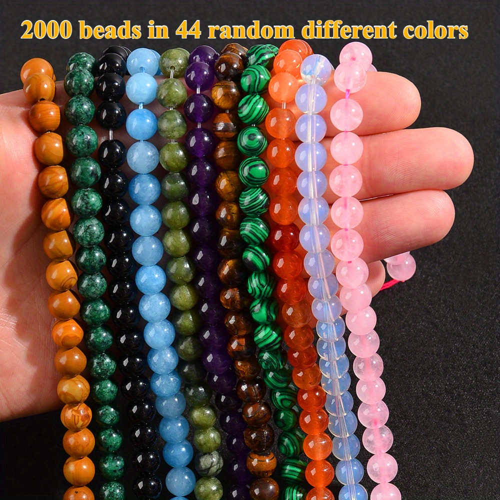 TEMU 2000 Natural Stone Loose Beads In 44 Assorted Colors - Smooth Round Gemstones For Making, Bracelets, Earrings, Necklaces - Crafting Supplies For