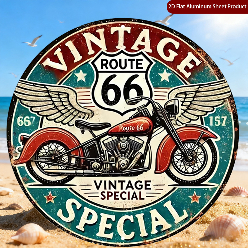 TEMU 1pc Plaques Décoratives de Fête Vintage, Panneau Rond Rétro, Plaque Ronde de Moto, Art Mural Rustique en Métal, Décoration Murale en Métal,