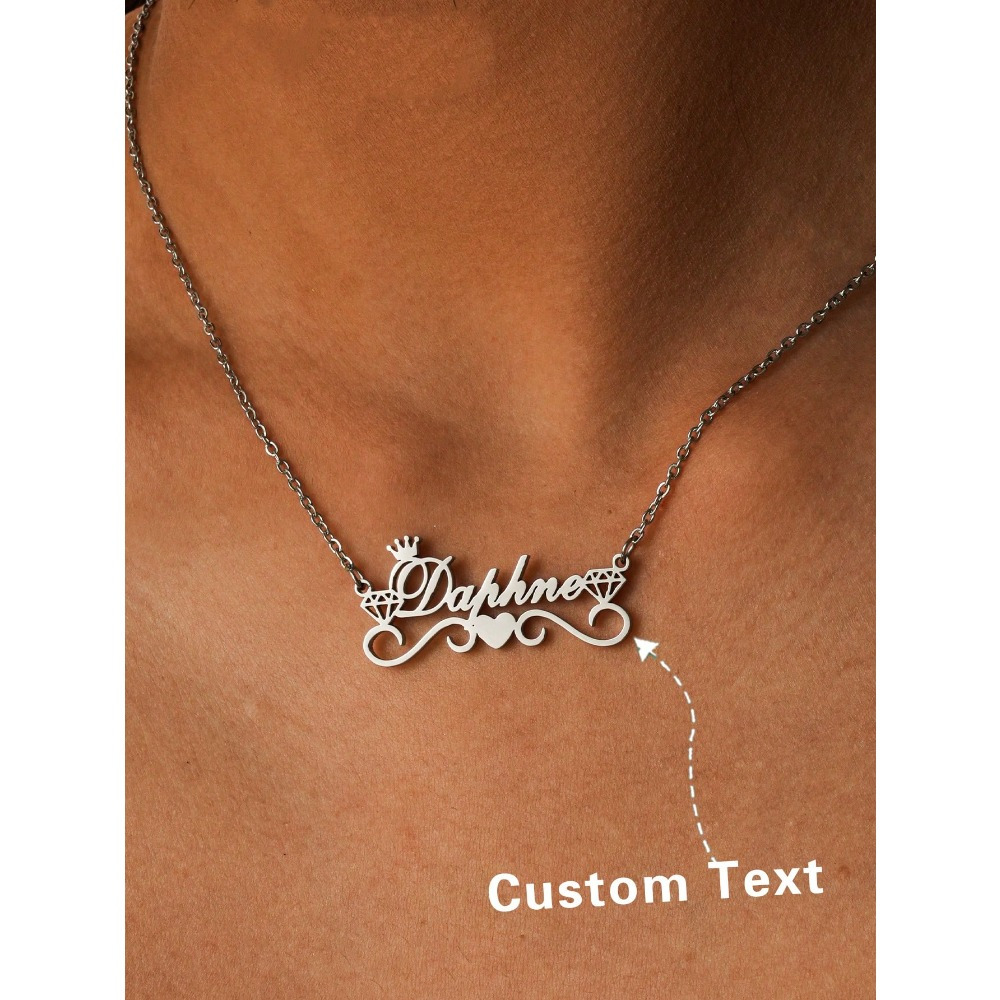 

Elegant Custom Name Necklace With & Crown - Personalized Stainless Steel Jewelry, Birthdays, Anniversaries, And