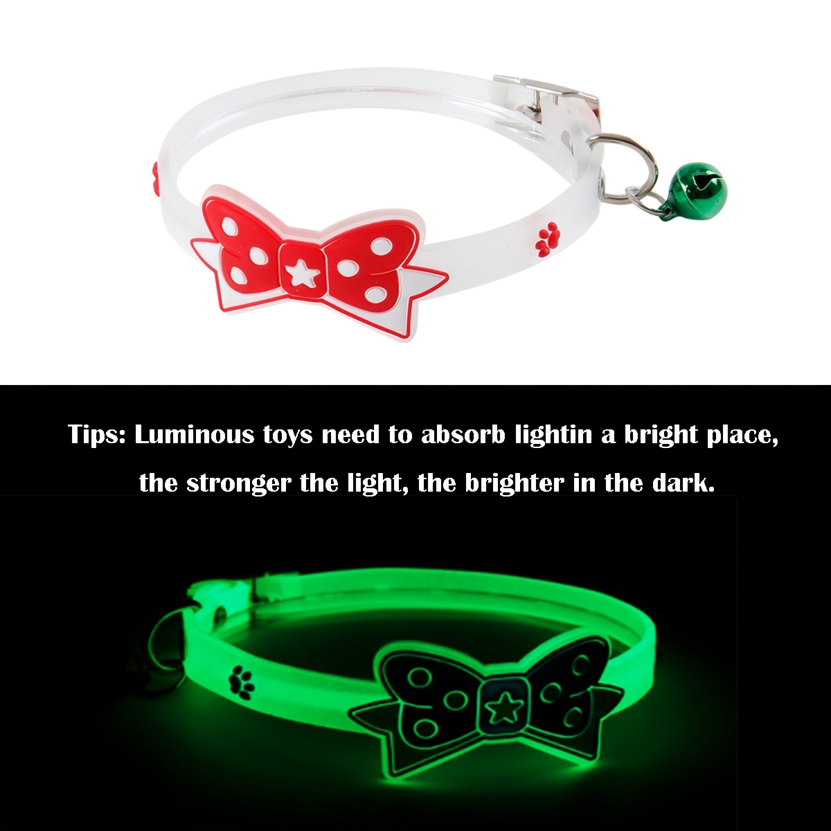 TEMU 1 pièce Couleur aléatoire - Collier fluorescent pour animal de compagnie, collier pour chat phosphorescent avec clochette et nœud papillon,
