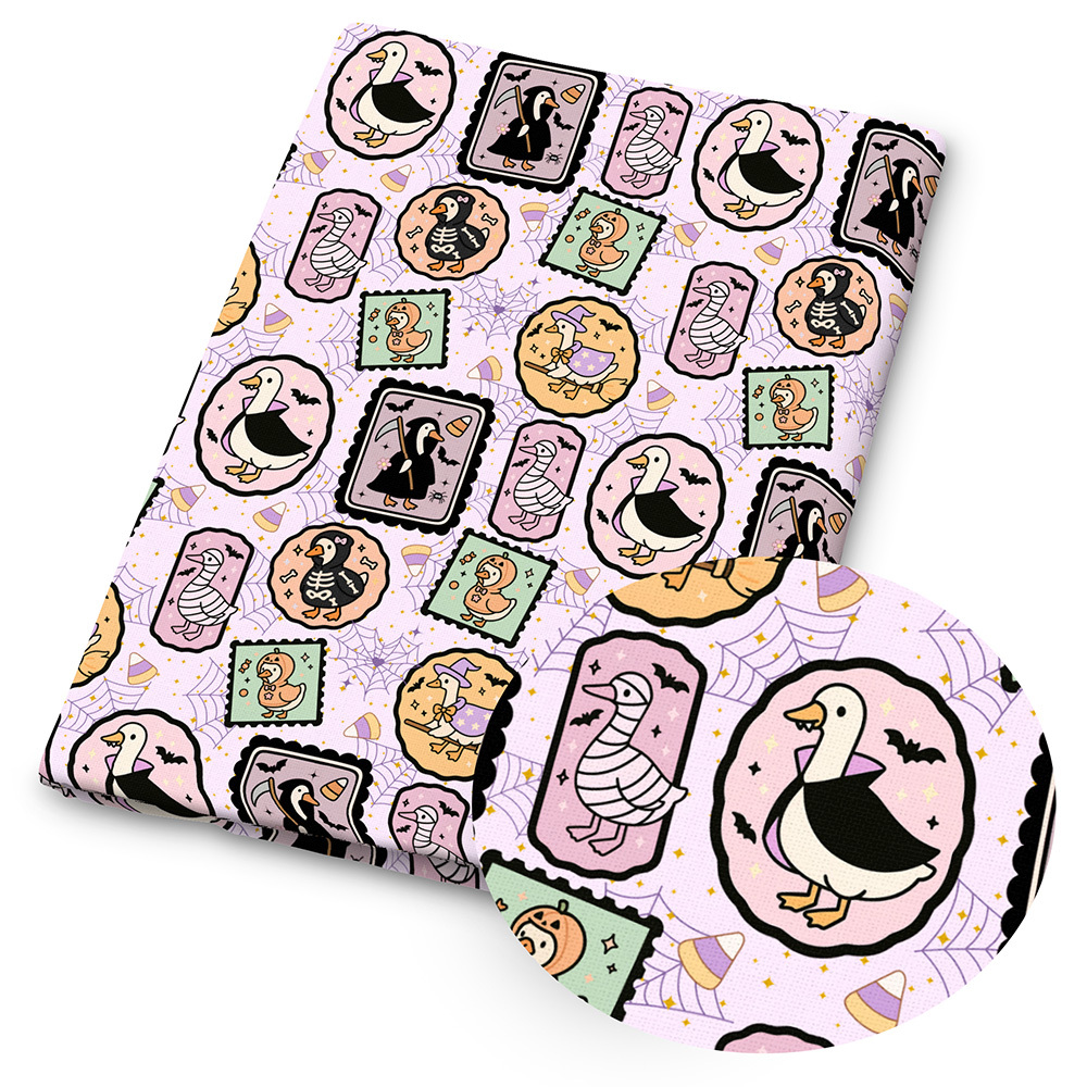 TEMU 1pc Cute Halloween Print Fabric - 59 X 19.68 Inches (150 X 50 Cm) Pre-cut Polyester Cute Fabric With , Pumpkin, And Duck Pattern - Suitable For