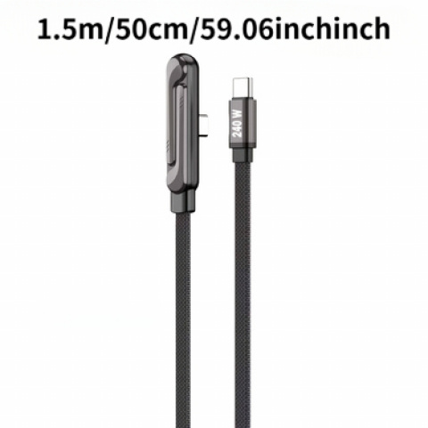 Câble de données à chargement rapide tissé plat MAX 240W avec support de téléphone intégré, câble de chargement rapide Type-C, câble de données de jeu, câble de données pliable avec support de téléphone, convient aux téléphones et tablettes Samsung, Oppo et autres