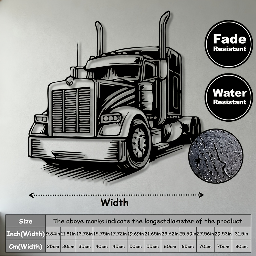 TEMU 2d Flat, 1pc Semi-trailer Truck Metal Wall Art - Truck Cab And Trailer Model, For Garage, Men's , Workshop - Semi-trailer Theme Decor,