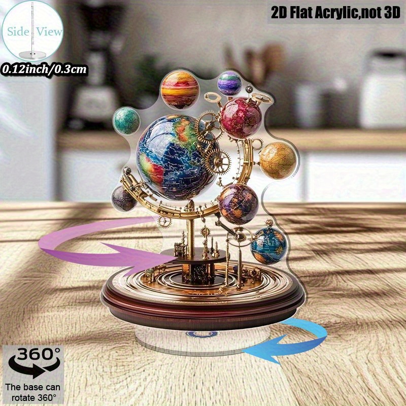 TEMU 2d Flat, 2d Flat Solar System Model With 360° Rotating Base & Planets - Compact Desktop Ornament Suitable For Home, Office, School - Acrylic