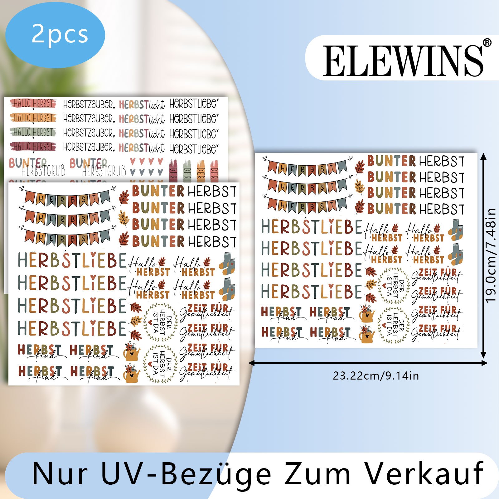 TEMU 2pcs German Autumn Uv Dtf Rub On Transfer For Glass Cups And Candles, Waterproof, Adhesive, Easy To Apply - Perfect For Glassware, Bottles, And