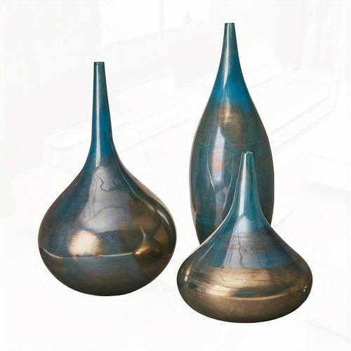 blue and bronze decorative glass vases 3pcs set