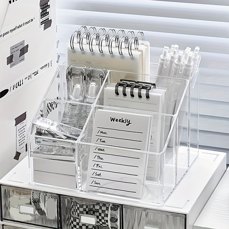 Transparent Five-Compartment Pencil Holder for Desk
