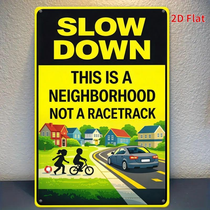 TEMU 2d Flat - 1pc - 30x20cm Slow Down Sign, Vintage Traffic Reminder Decorative Sign Outdoor Yard Decoration, Halloween/christmas Decor