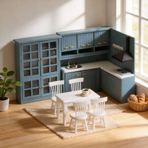 1 12 dollhouse mini miniature kitchen counter dining table chair cabinet set scene props