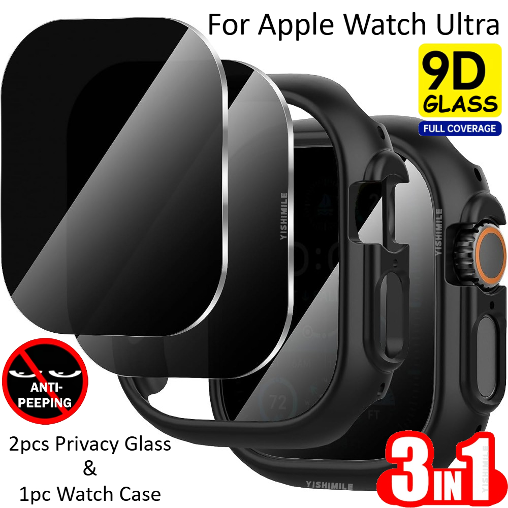 TEMU [3in1] 2pcs Screen Protectors+1pc Black Hard Case For Watch /ultra 2/ultra 49mm, One-second Simple Installation, It Features A Full Coverage
