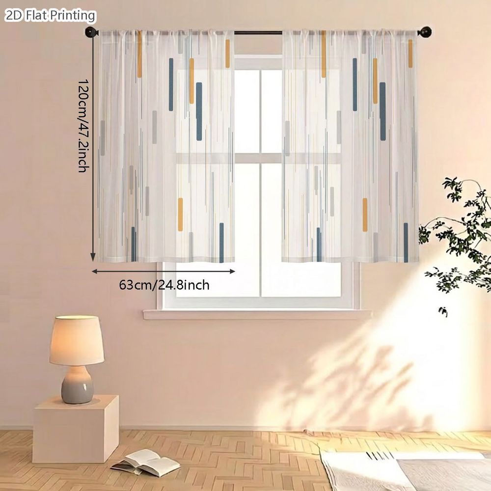 TEMU 2d Flat, 2pcs Small Semi-transparent Sheer Curtains, 2d Flat, 2pcs Small Semi-transparent Sheer Curtains, Modern Abstract Vertical Line Bar