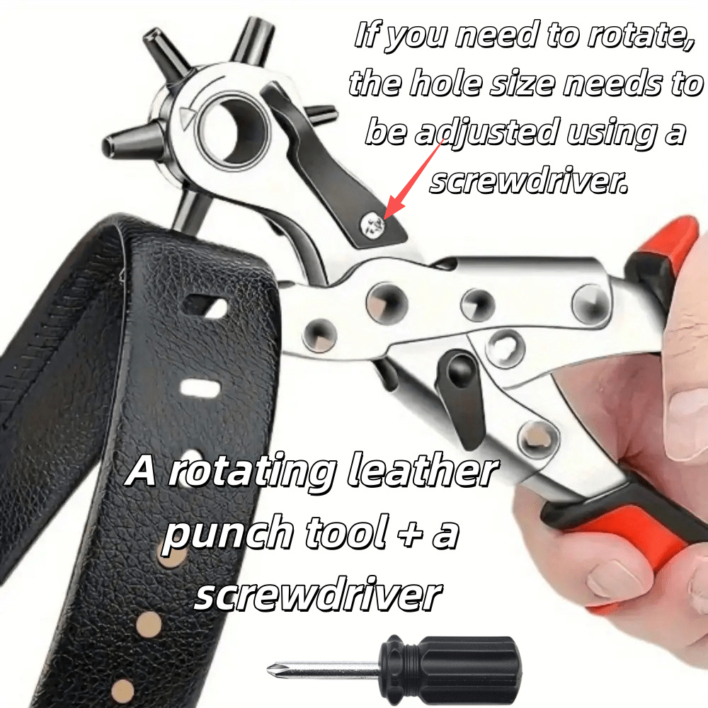 TEMU 1 Heavy Duty Rotary Leather Punching Tool With Ergonomic Handle And Punching Kit For Precise Round/ Rectangular/ Square/ Star/ Heart/ Leaf Holes