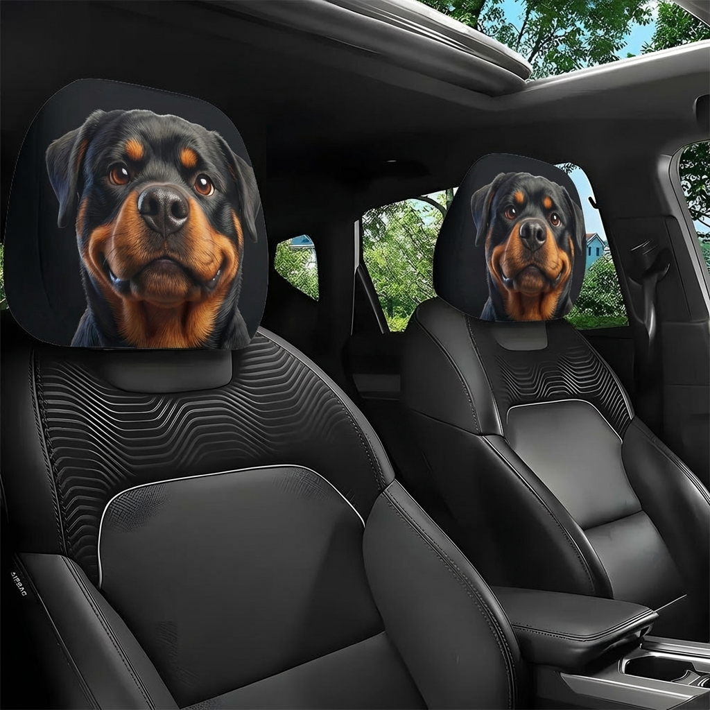 E-shop 2 Stk. lustige Kopfstützenbezüge für den Auto mit Rottweiler-Aufdruck, ohne Materialfüllung, einfach zu installieren zu reinigen, extrem lustig,