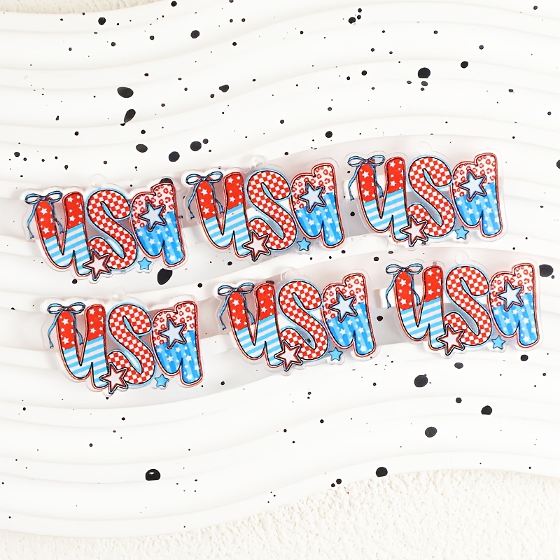 TEMU 2d Flat - 2d Acrylic 6pcs Of Usa Day 250th Anniversary Celebration Five-pointed Star Bow Flag Usa Letter Shape, Cute And Style, Acrylic Material