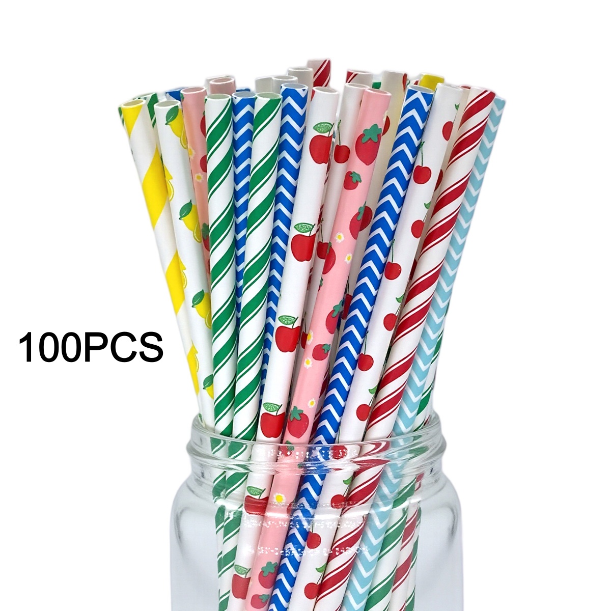 Image of 100pcs Set Of Mixed-color Paper Straws, 6×197mm, Perfect For Parties, Birthdays, Graduation Season, Bachelorette Parties, Milk Tea, Coffee, , And Pure Tea