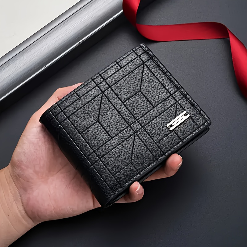 TEMU 1pc Men's Slim Wallet - Ultra-thin , Large Capacity With Multiple Card Slots & Organizer, Elegant Geometric Pattern - Durable Everyday & Formal