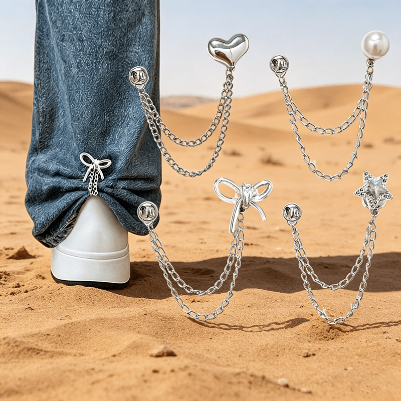 4 Multi-functional Clothing Clips, Metal Star Heart-shaped , Suitable For Shirts, Pants, Cuff Fixation, Clothing Decoration, Button Chain Clips, Trouser Leg Curling Clips, Clothes Pins