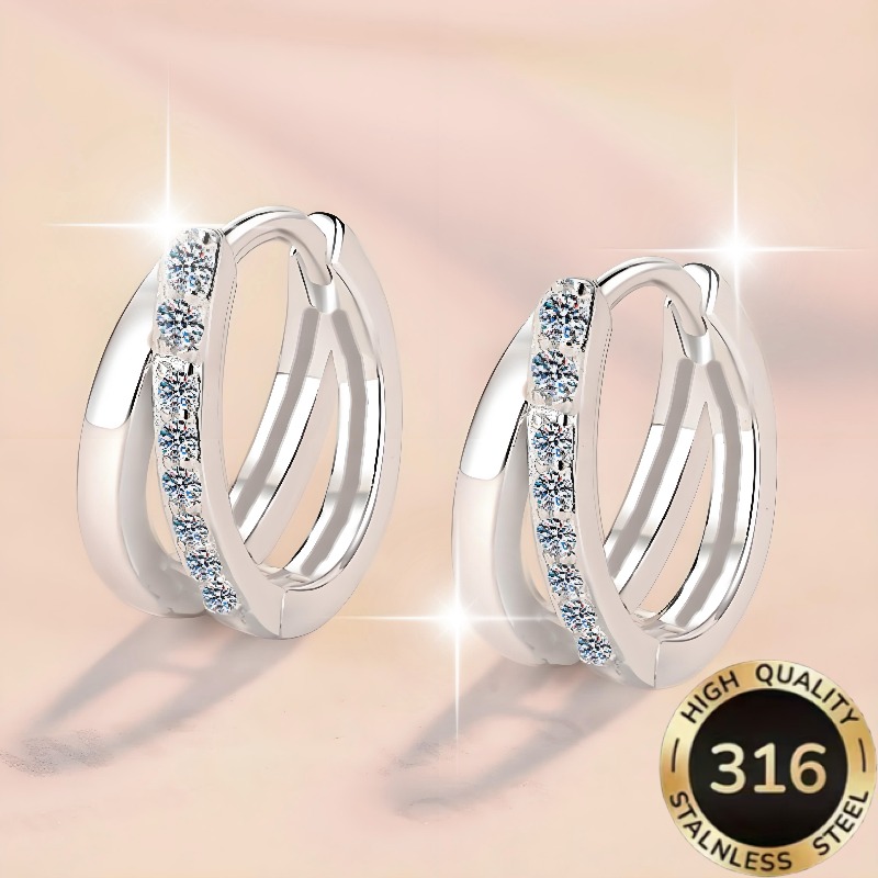 TEMU A Pair Of High-quality Steel Hypoallergenic Light Luxury Elegant Temperament Shiny Multi-round Synthetic Synthetic Zirconia Earrings With