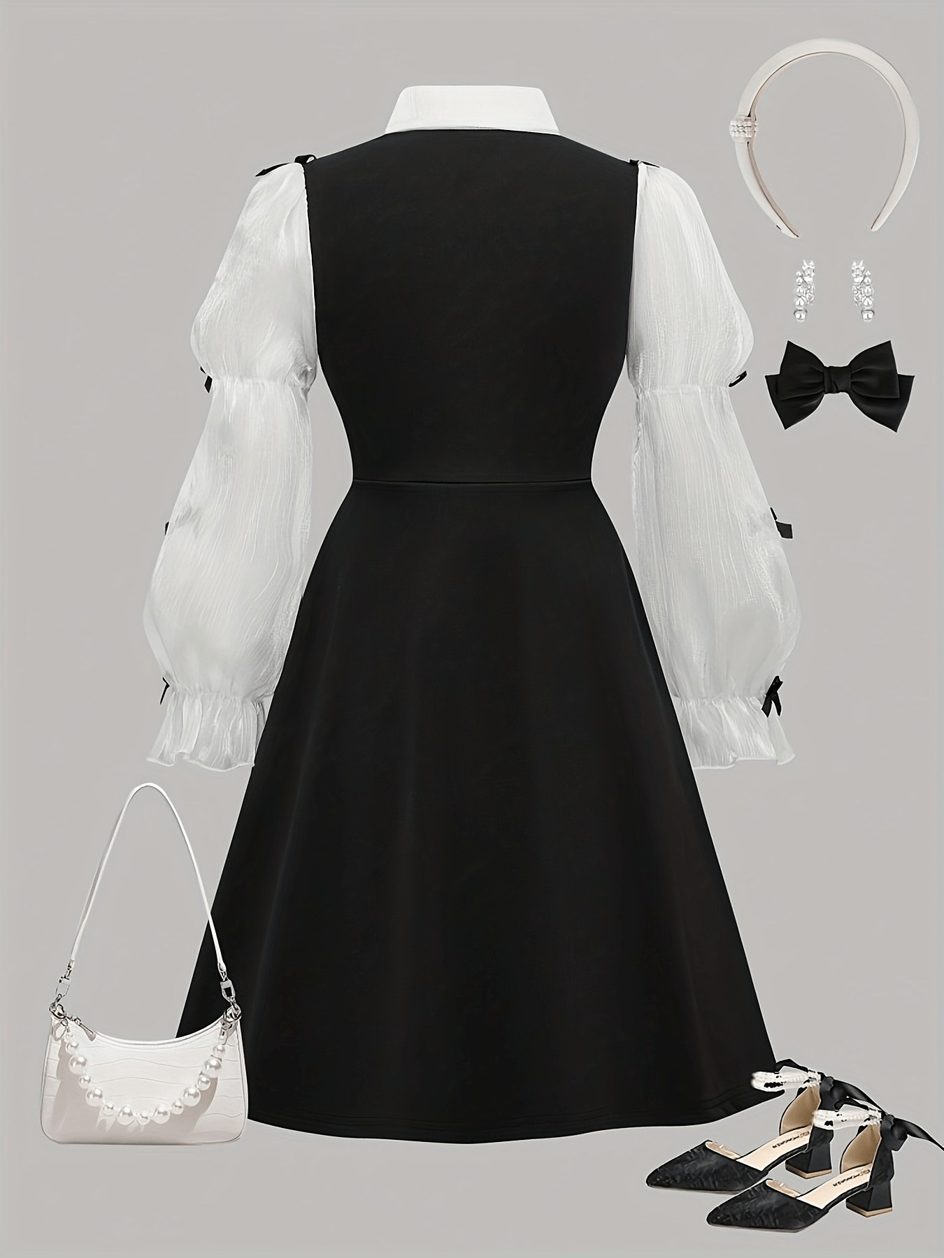 big girl black and white dress big girl elegant black white bow dress puff sleeve