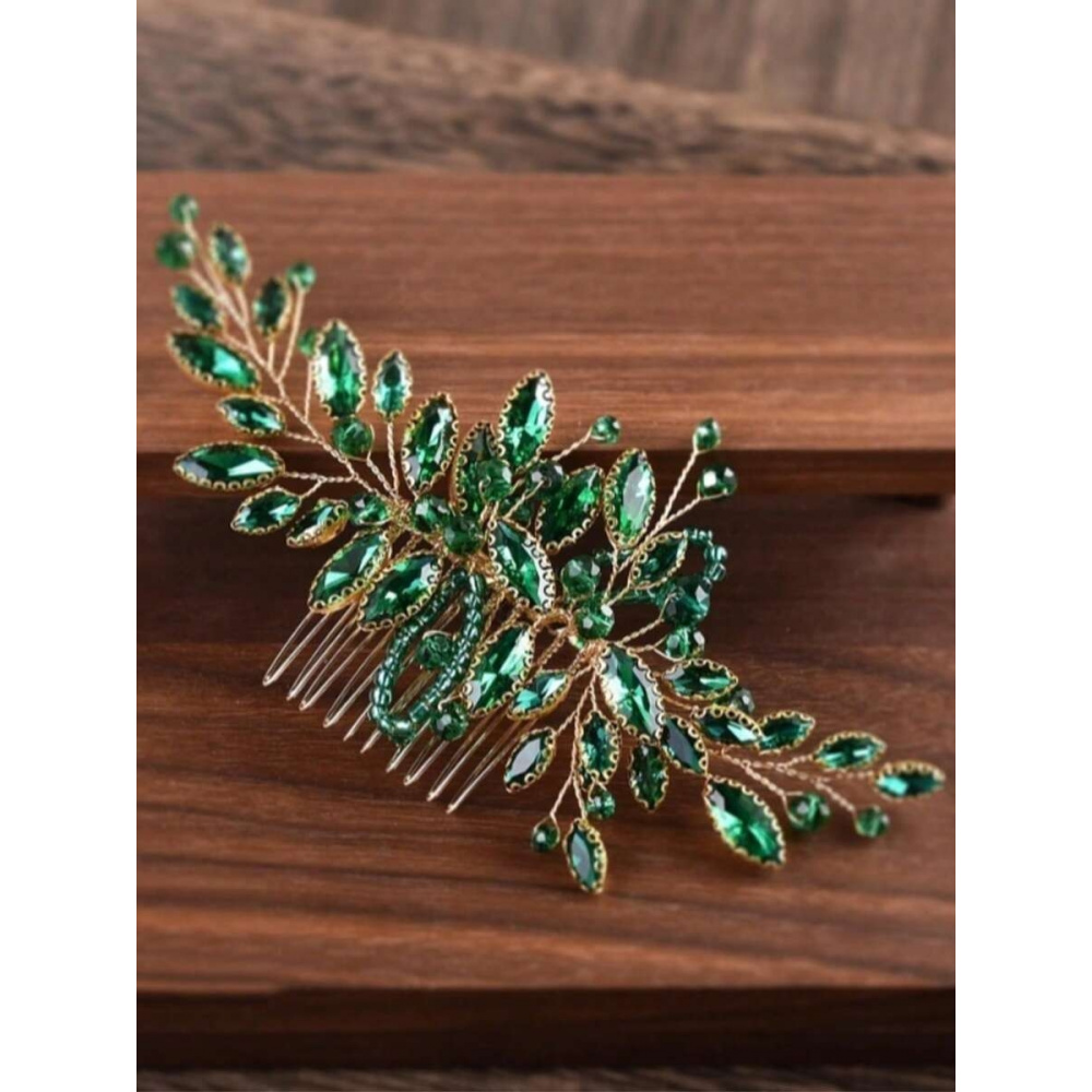 TEMU 1pc Dark Green Leaf Hair Comb, Handmade Style Hair Comb, Bridal Headwear And Bridesmaid Hair Accessories, Ideal For Wedding And Dinner Party