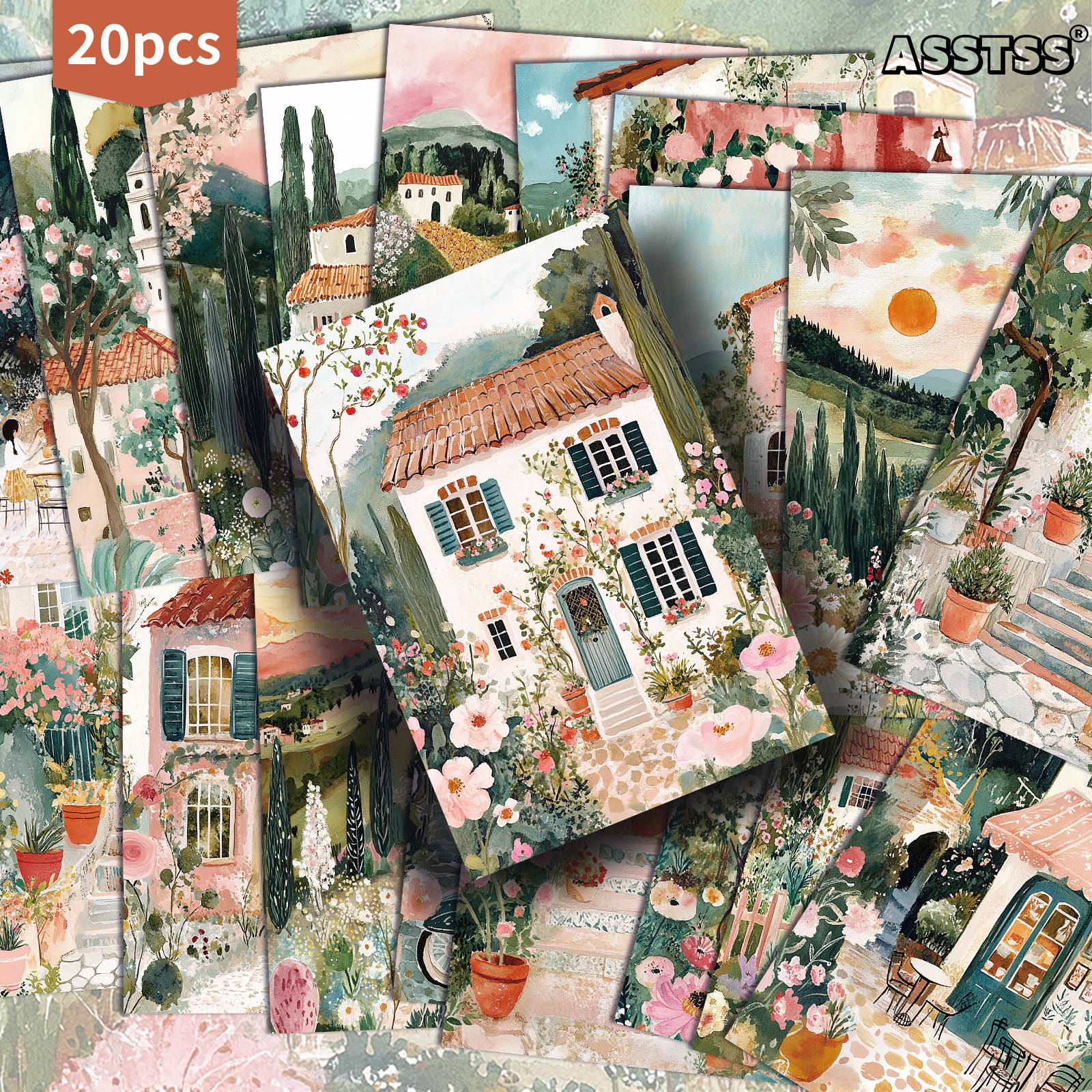 TEMU 20 Cartes Cadeaux Rétro Vintage Peinture à l'Huile Maisonnettes & Fleurs - Papier Junk Journal 4x6 Pouces pour Scrapbooking, Loisirs Créatifs,