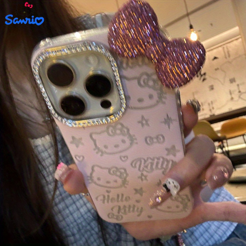 Cute Cartoon Kawaii Cat 3D Diamond Bow Suitable for Iphone 15 Pro Max Phone Case, New Iphone 14 Acrylic Design, Creative Drop-Resistant Protective Cover for Iphone 12