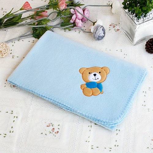 brown bear blue embroidered applique coral fleece baby throw blanket 29 5x39 4 inches ultra soft plush nursery decor with adorable machine washable portable for travel bear blanket nursery bedding teddy design durable embroidered fabric