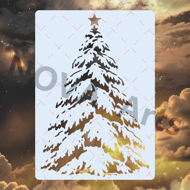 TEMU Christmas Tree Stencil 1pc/set Reusable Holiday Template For Painting On Wall Fabric And Paper Art Craft Project Large Winter Pine With Star