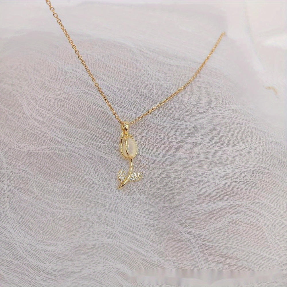 Women's Elegant Tulip Pendant Necklace, Sparkling Design