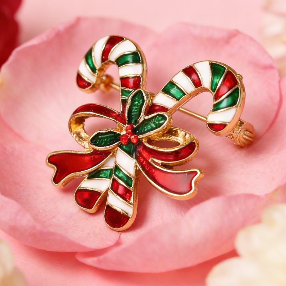 Vintage Christmas Candy Bar Bow Brooch, Holiday Accessory