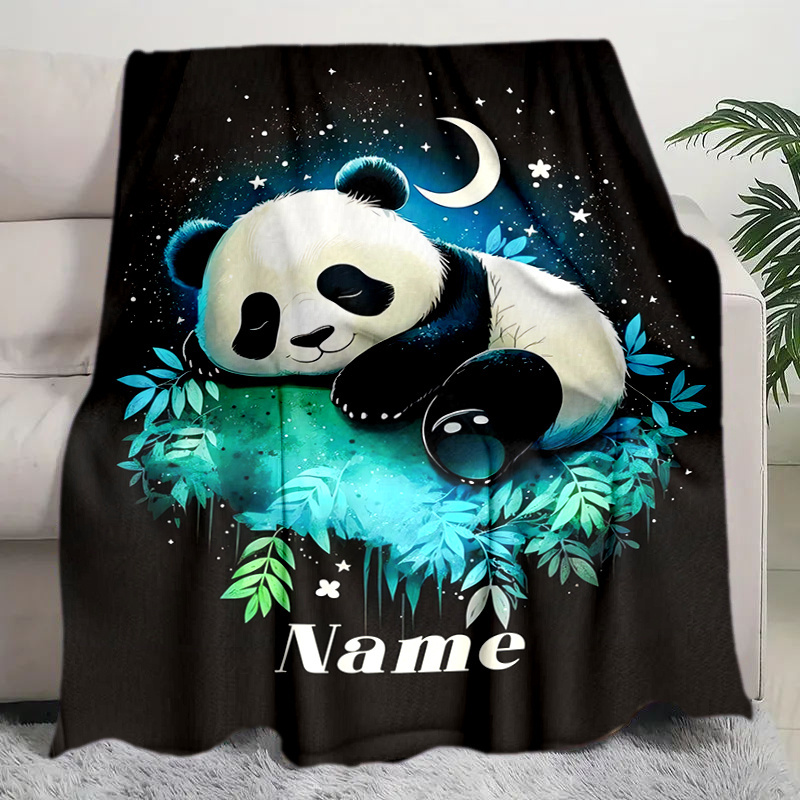 TEMU Personalized Panda Plush Blanket With Custom Name - Soft, Warm And Comfortable, Suitable For Sofa, Bed, Office Chair | Ideal Birthday Or
