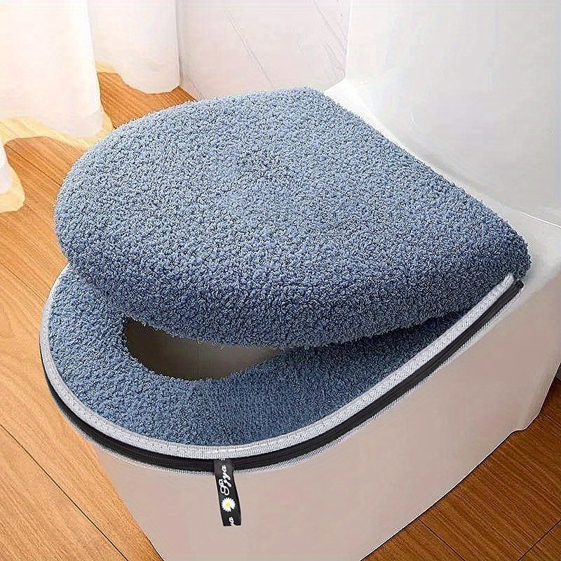 Universal Winter Thickened Solid Color Two-piece Toilet Mat Household Zipper Toilet Cushion Handle Toilet Seat Household Universal Warm Toilet Mat Set
