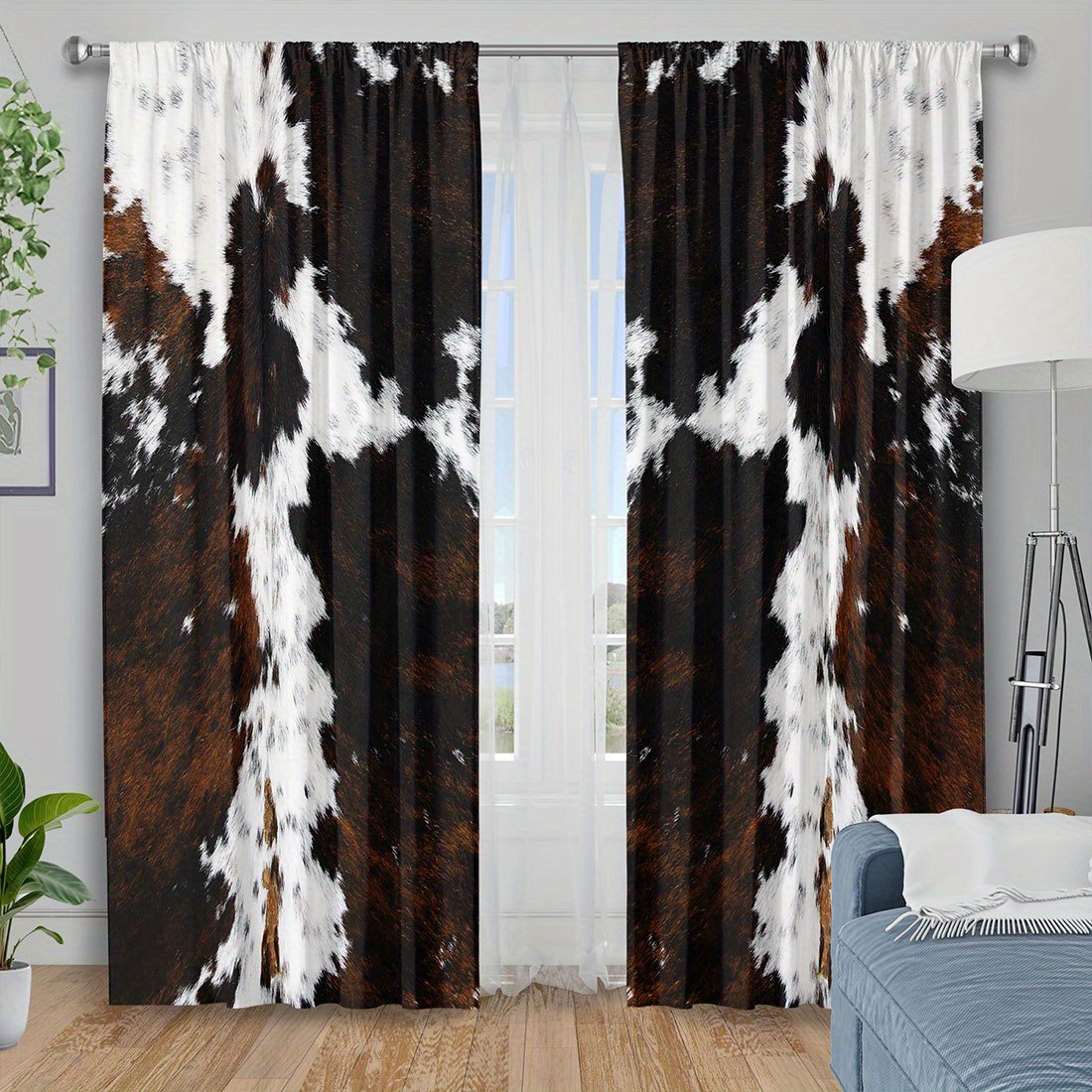 TEMU 2d Flat - 2d Flat - 2pcs Curtain Fabrics Cowhide Texture Print Curtains Insulation Blackout Curtains For Bedroom Kitchen Bedroom Living Room
