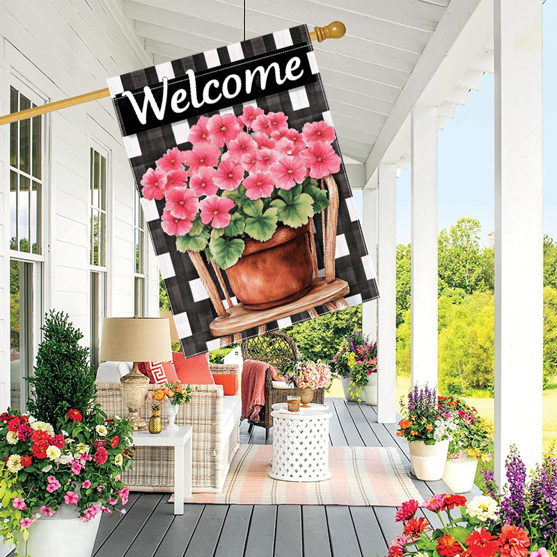 

Welcome To Spring" Double-sided Garden Flag - 28x40 Inches, Chair & Flowers Design, Polyester, Yard & Outdoor Decor