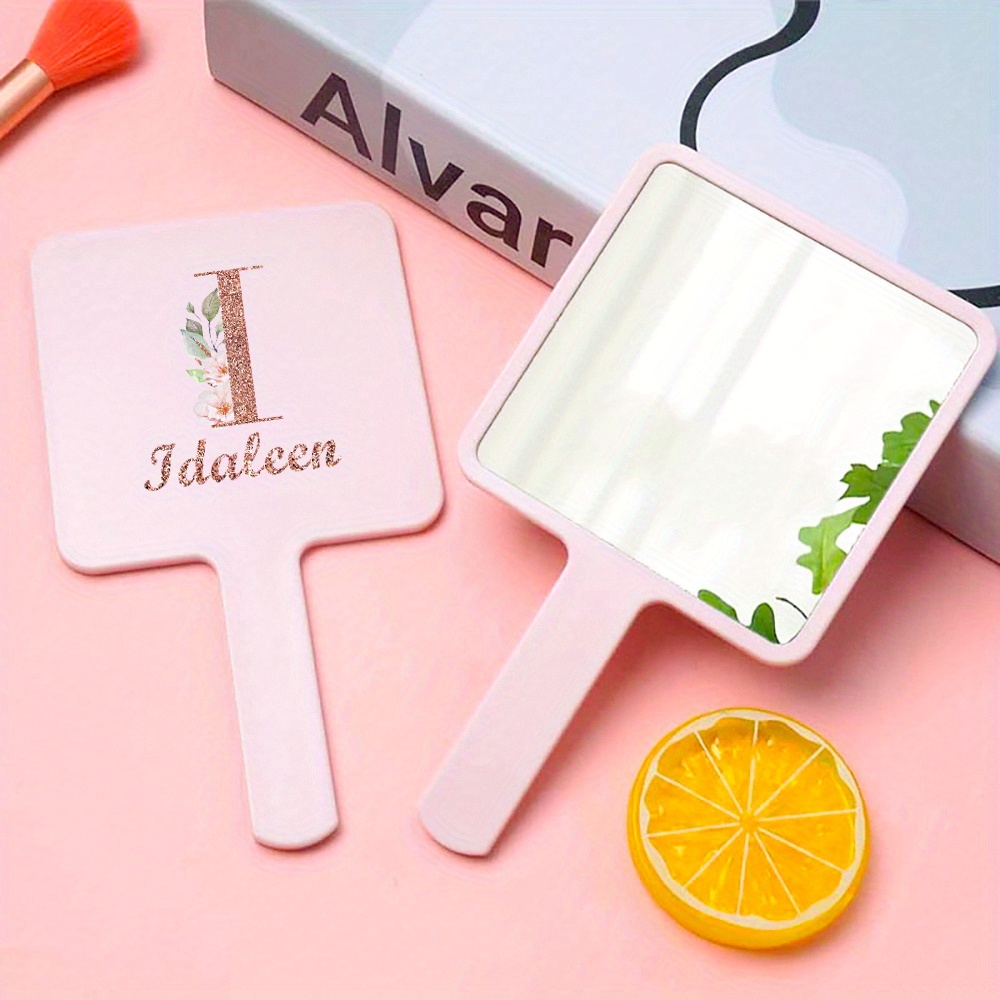 TEMU Customized Name Handheld Mirror With Handle Portable Vanity Mirror Lightweight Touch-ups Mirror For Home Office Dormitory For Women Girls Travel