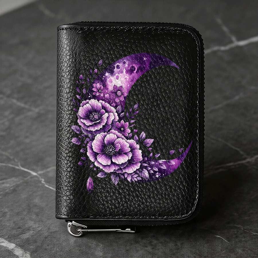   rose flowerleleather pattern card bag pu anti theft wallet with zipper multi slot accordion style   suitable for business and daily use