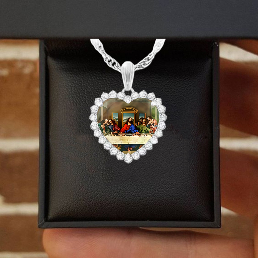 TEMU 1pc 1pcs Jesus Necklace Last Supper Pendant Religious Jewelry Suitable For Elegant Faith Necklace With Last Supper Table Scene, Heart Pendant