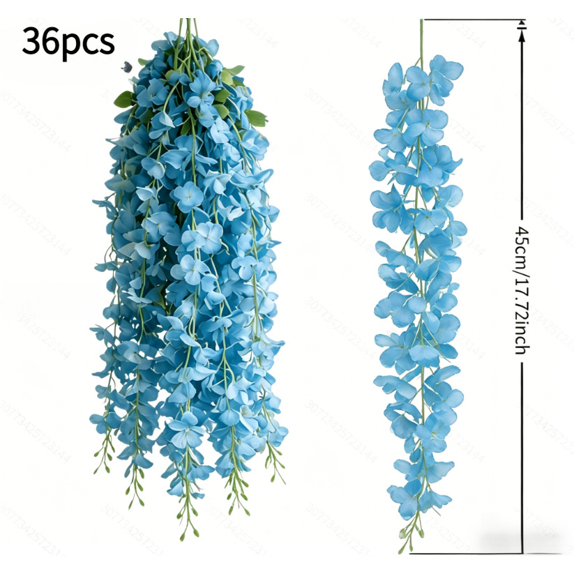 TEMU 36pcs Realistic Artificial Wisteria Flowers - Blue Hanging Vines With Blooming Vase-compatible Suitable For Weddings, Indoor/outdoor Decor,