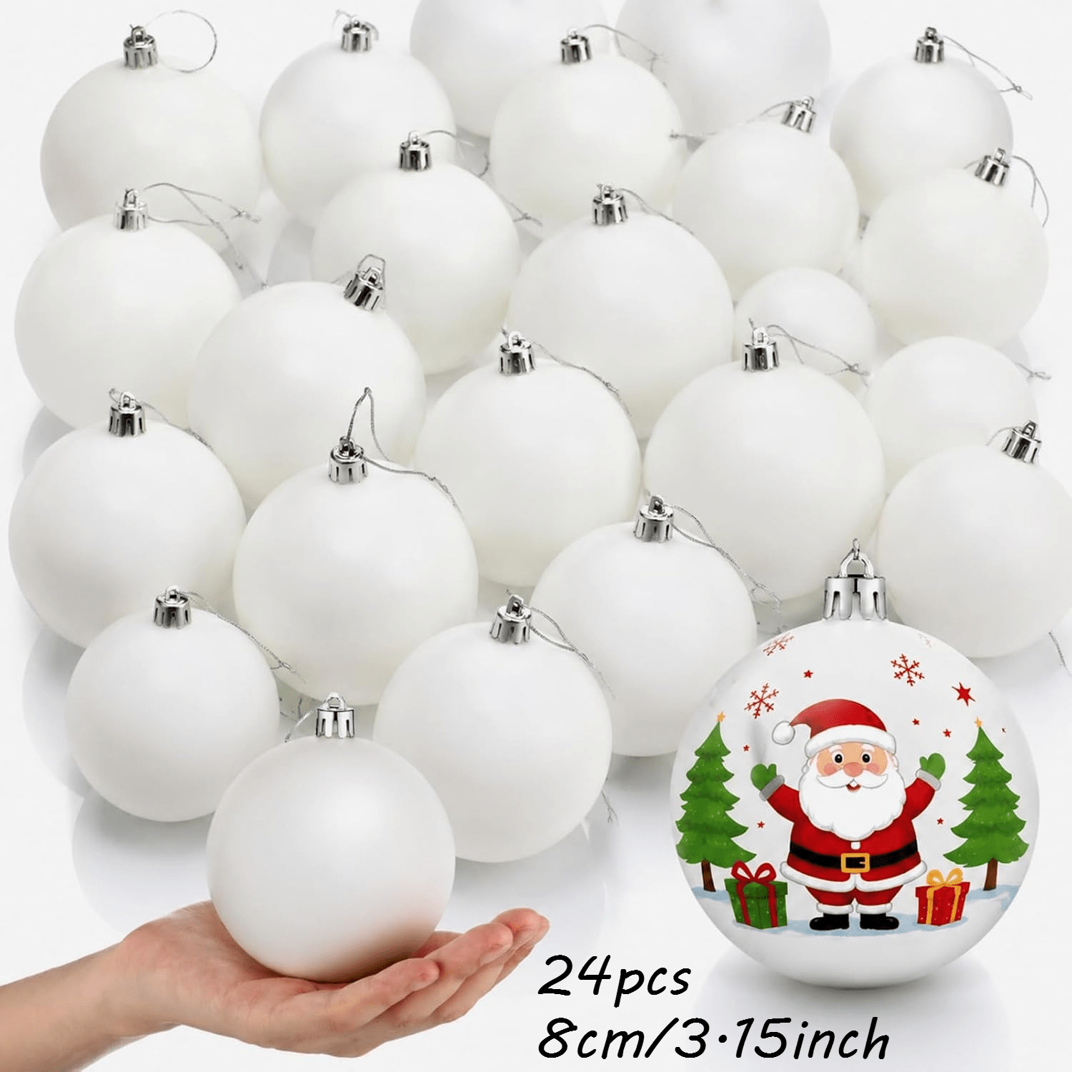 TEMU 24 Stück 8 cm/3,15 Zoll große leere Weihnachtskugel-Ornamente, matte weiße leere Weihnachtskugel, langlebiger Kunststoff, aufhängefertig, für