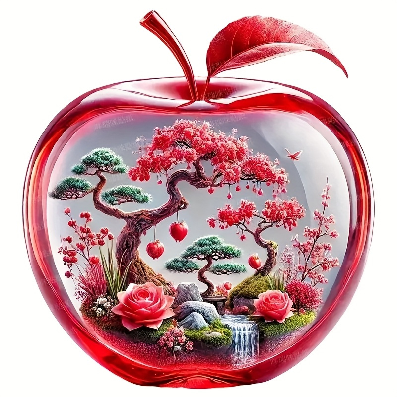 TEMU 6 Inch Vibrant Pink Shaped Vinyl Sticker Self-adhesive Sticker With Green And Waterfall Scene