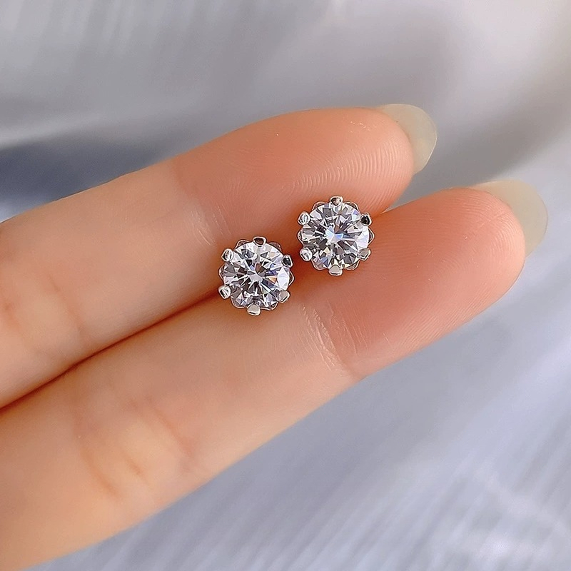 Stylish White Moissanite Snowflake Stud Earrings in 925 Silver