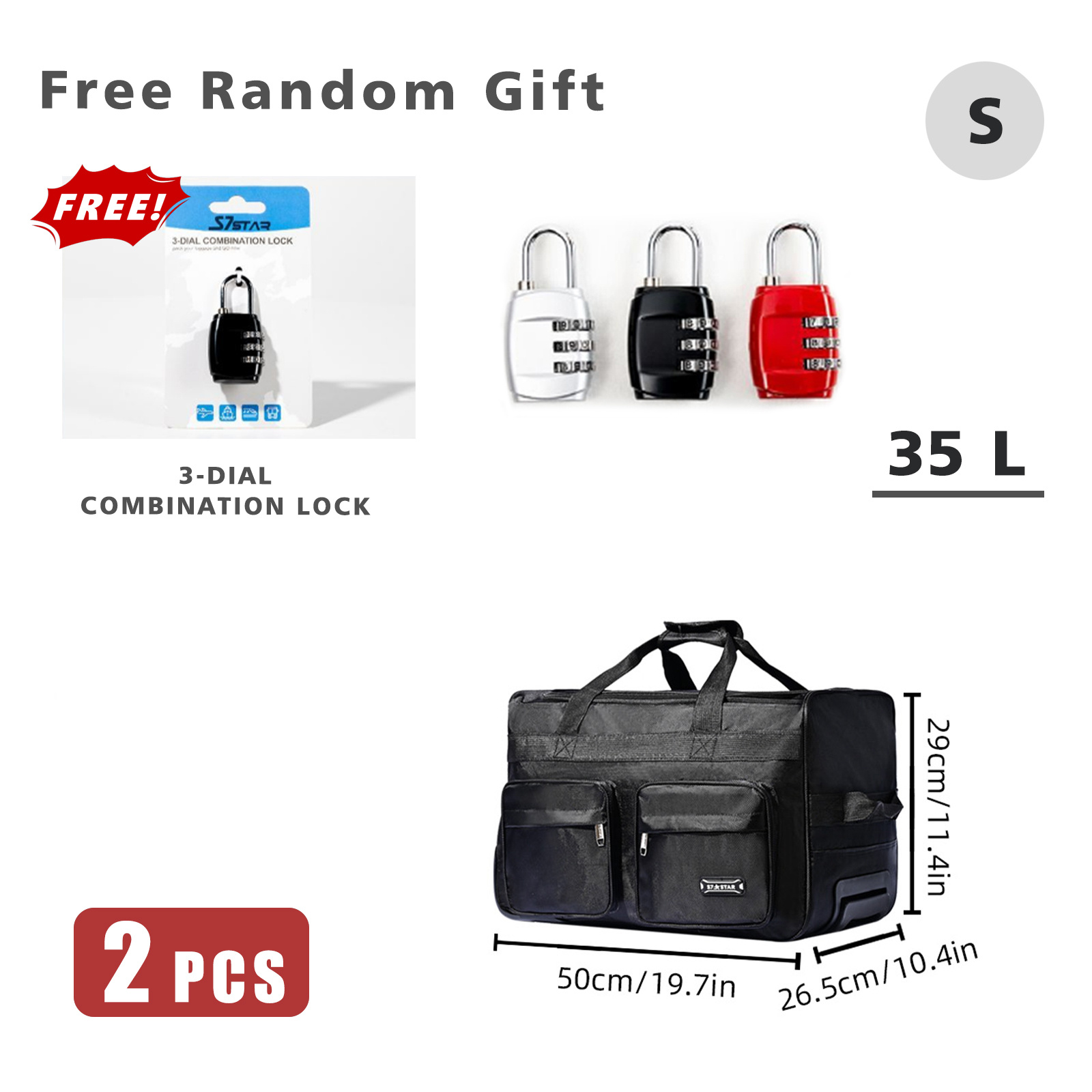 Image of []wheeled Duffle Bag With Free Random Security Lock | 2 Items Total: 1 Bag (choose 35l, 55l, 70l, 105l) + 1 Lock | Carry-on Option | For Hiking, Beach, Travel
