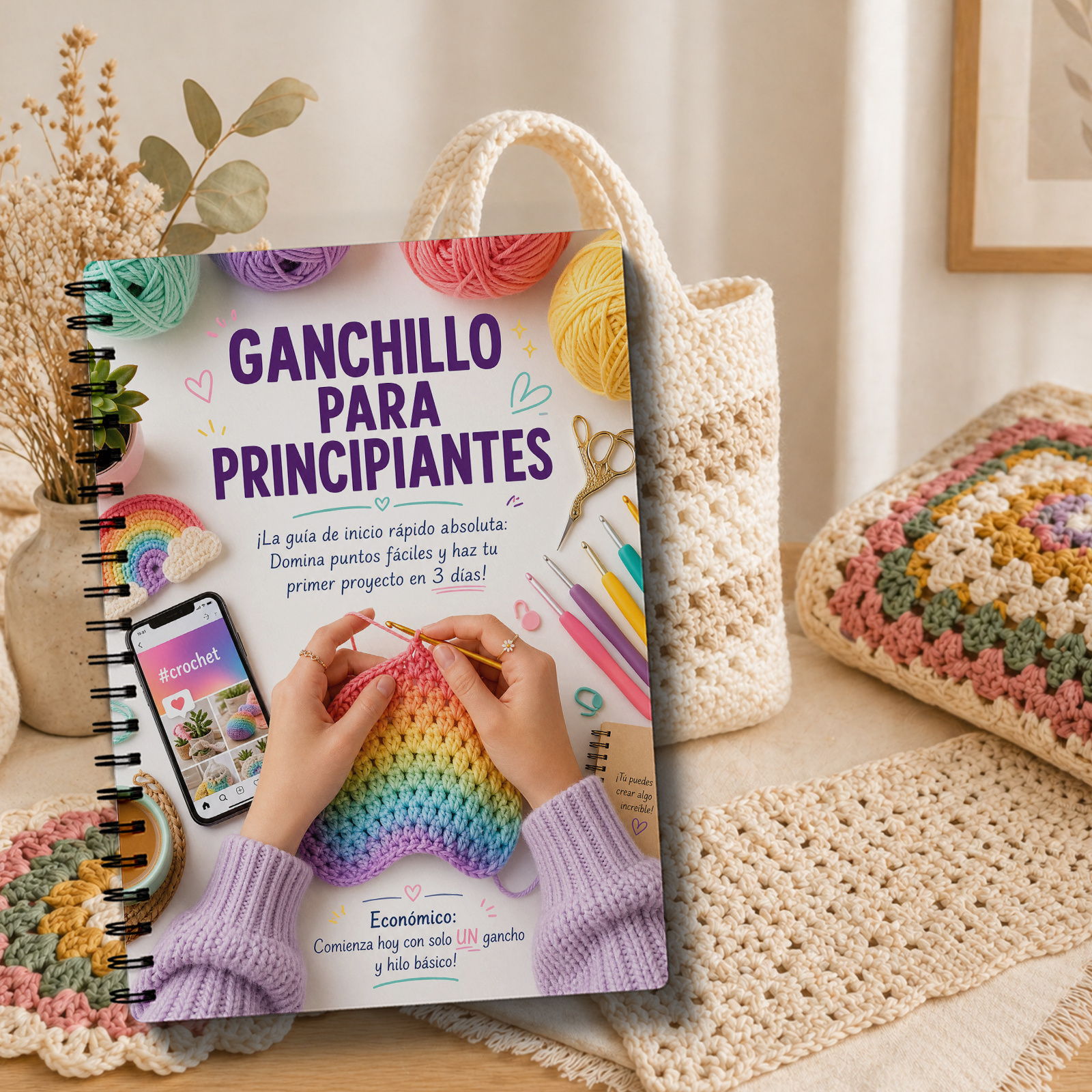 TEMU Versión en español - Cuaderno de crochet para principiantes, lecciones de manualidades con hilo a con registros de patrones fáciles, rastreador
