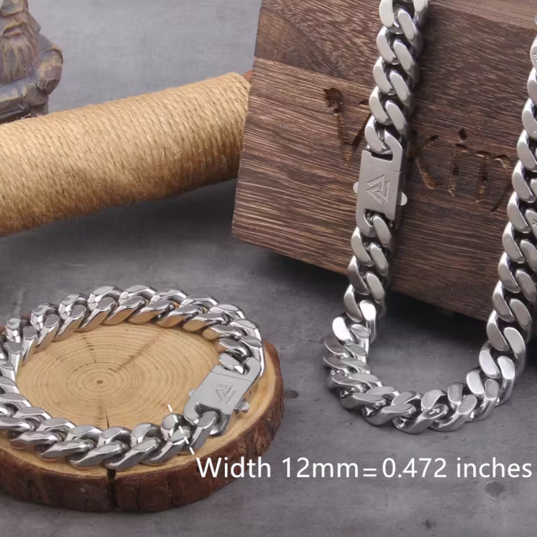 Men's Viking Odin Cuban Chain Necklace, Stainless Steel