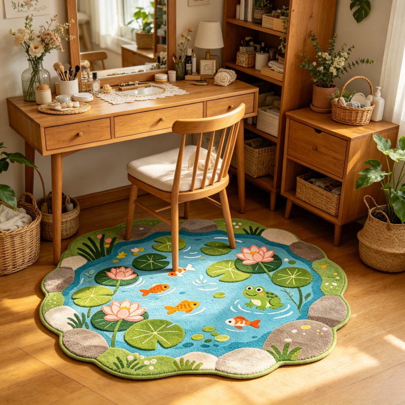 TEMU Thick Pile Imitation Cashmere Suitable For Bedroom/living Room - Irregular Shaped Koi Fish & Frog Pattern Rug With Non-slip Backing, Machine